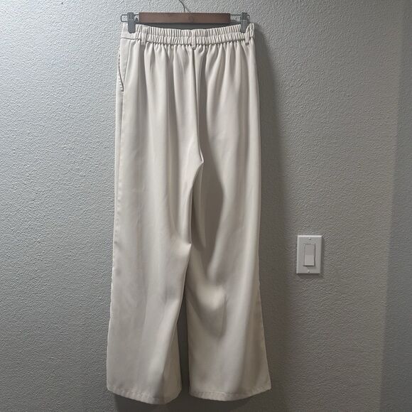 Wide Leg Trouser Dress Pant Womens Medium Cream Beige Pleated Office Work Career - Picture 4 of 8
